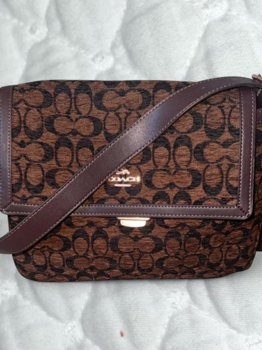 Coach large etta flap in dark chenille